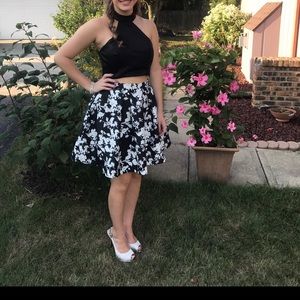 Short floral homecoming or graduation dress